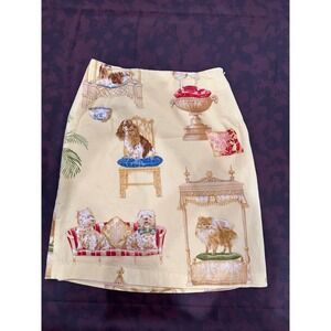 J McLaughlin Yellow Dog Print A Line Midi Skirt Size 10